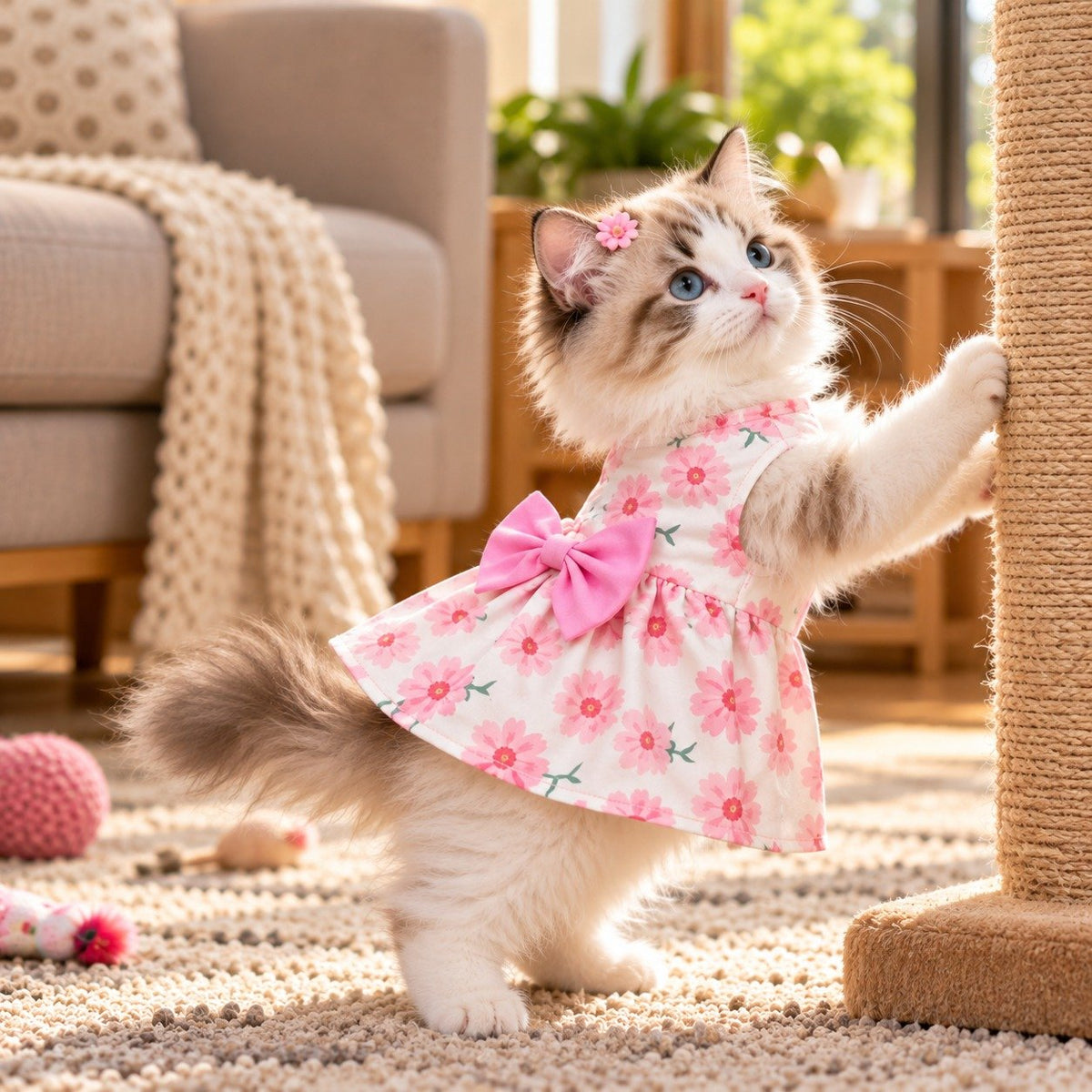 Pink Floral Cat Dress