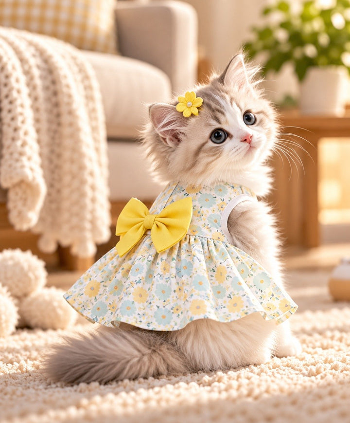 Yellow Floral Cat Dress